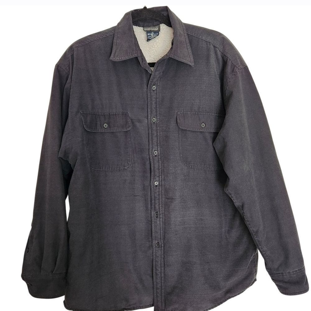 Montage Collection Men's Gray Sherpa Lined Button-Up Shaket Size Large